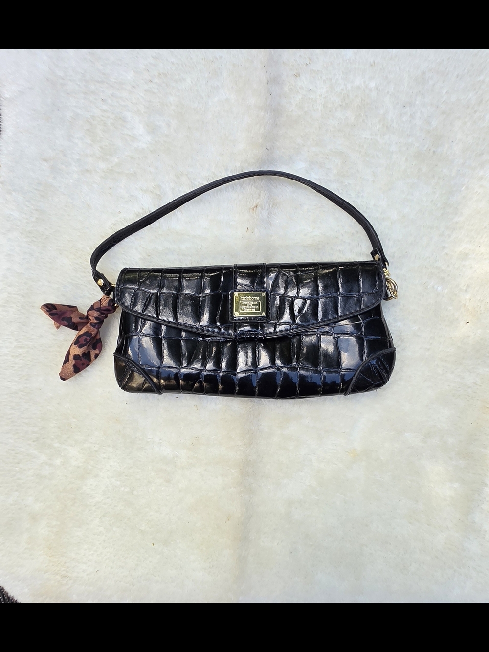 Vintage Liz Claiborne Black Patent Croc Embossed Handbag